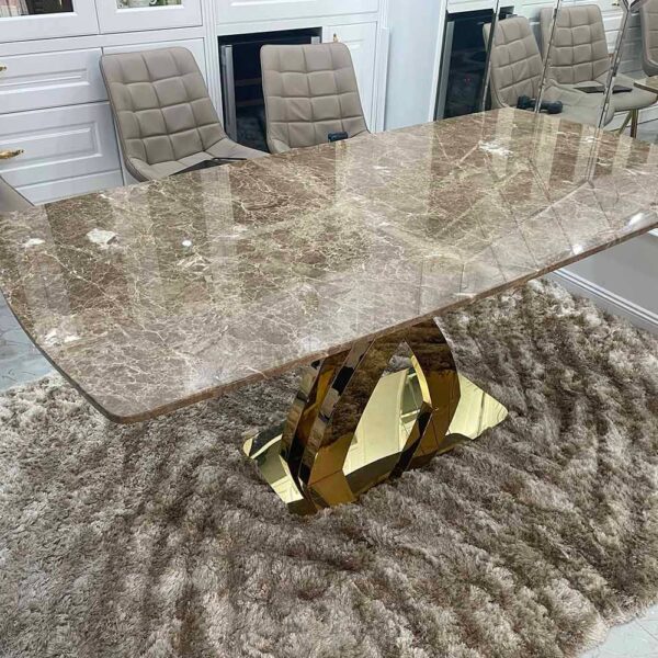 eudora ban an mat dja tu nhien marble mau nau nhat tay ba nha chan chu x cong khung inox ma pvd vang bong kalix 11